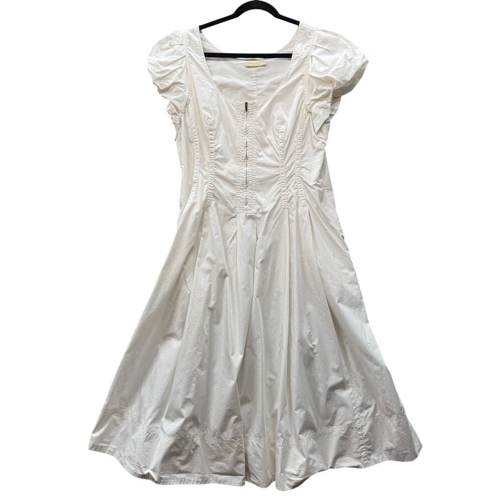 Ulla Johnson Corset White Cotton Midi Dress 14‎ Puff Cap Sleeve Boho Romantic